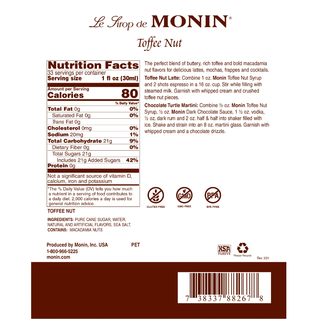 Monin Toffee Nut Syrup - Image 2
